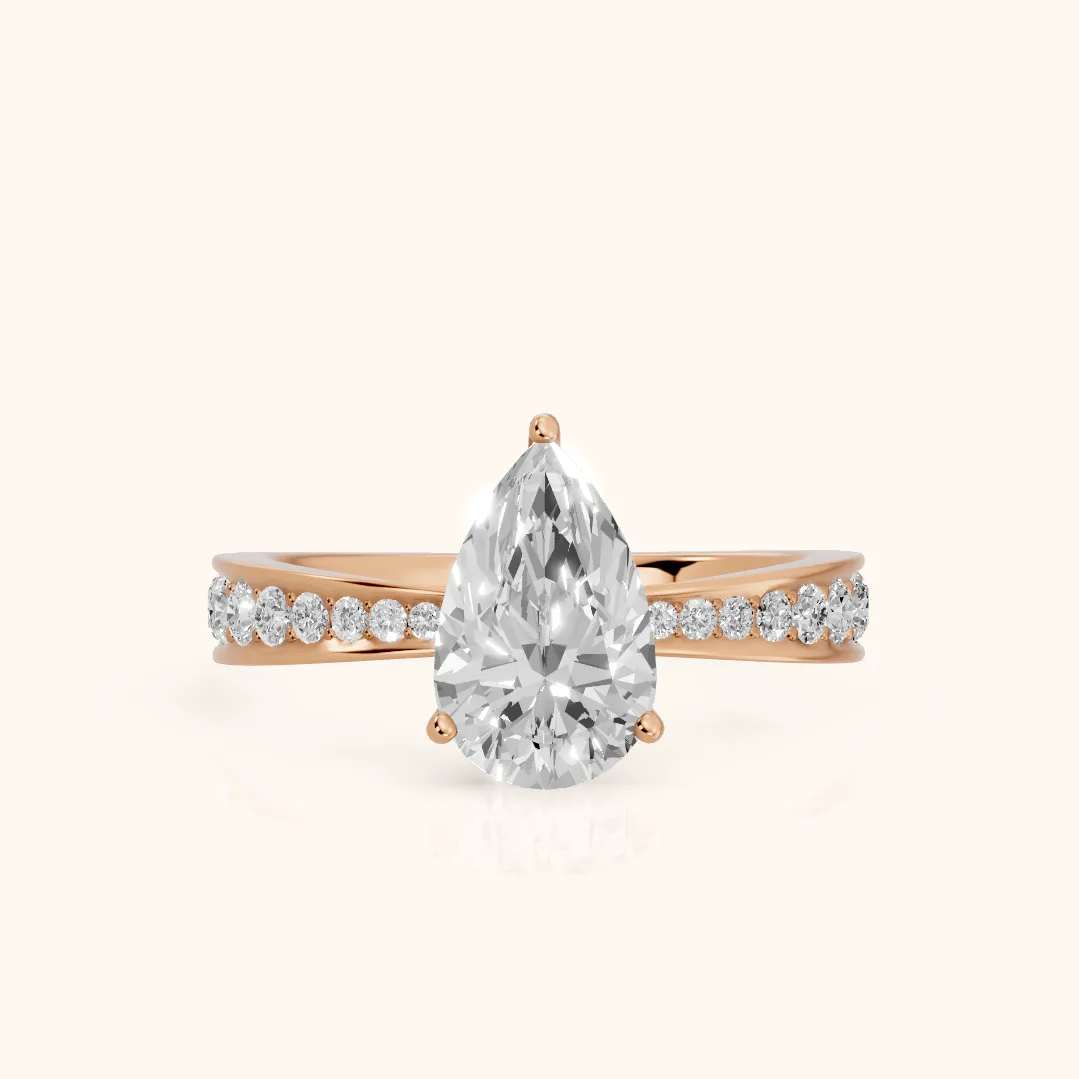 Rhea Sidestone Pavé Pear Diamond Engagement Ring in Rose Gold — view 2