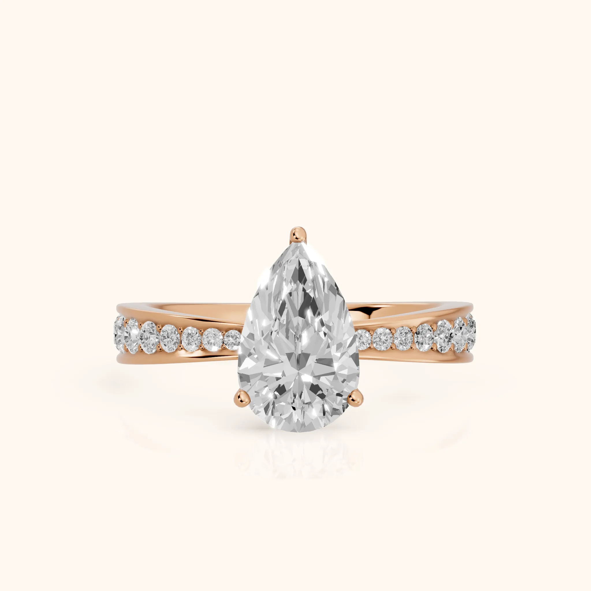 Rhea Sidestone Pavé Pear Diamond Engagement Ring in Rose Gold — view 1