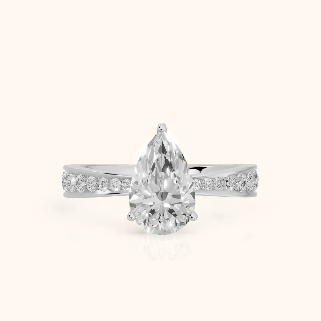 Rhea Sidestone Pavé Pear Diamond Engagement Ring in Silver — view 2