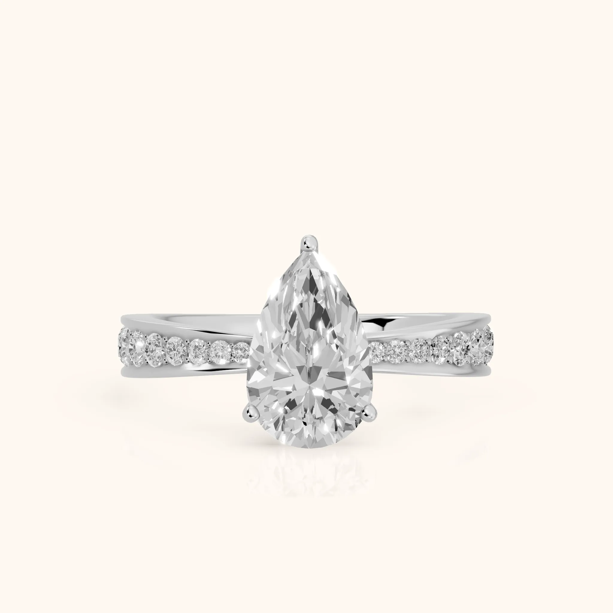 Rhea Sidestone Pavé Pear Diamond Engagement Ring in Silver — view 1