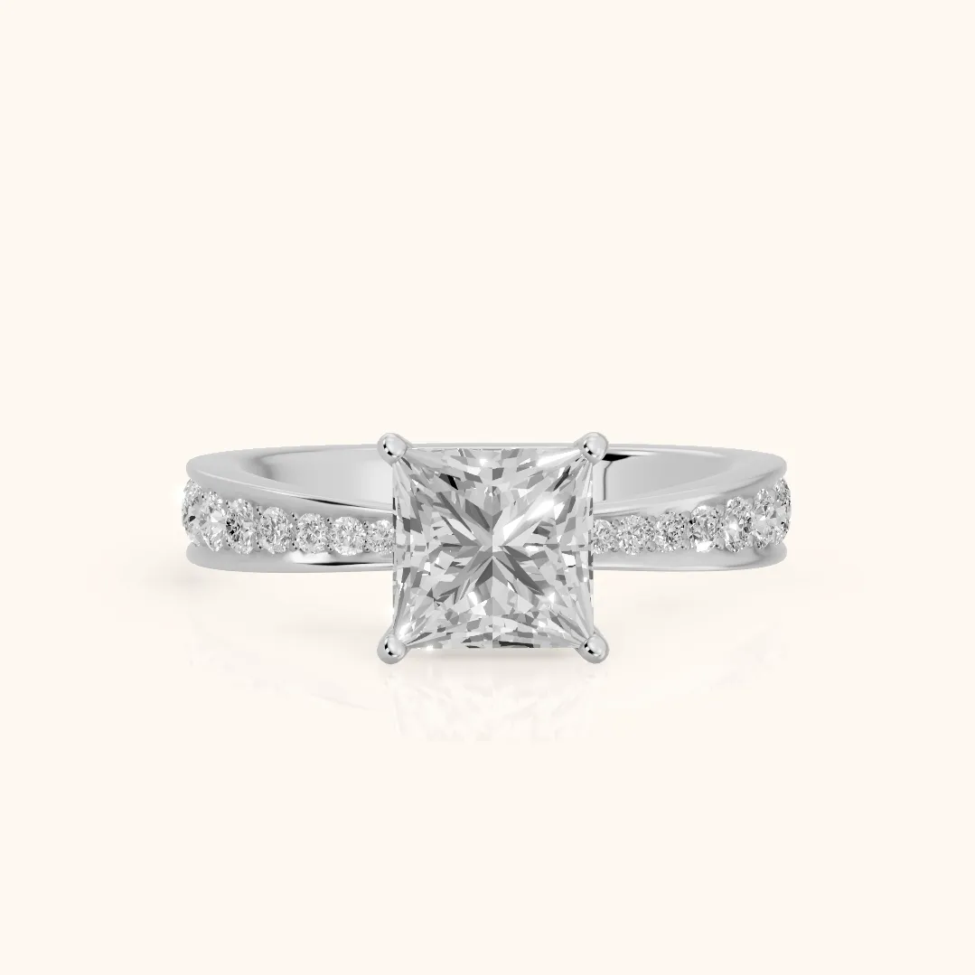 Rhea Sidestone Pavé Princess Diamond Engagement Ring in Silver — view 2