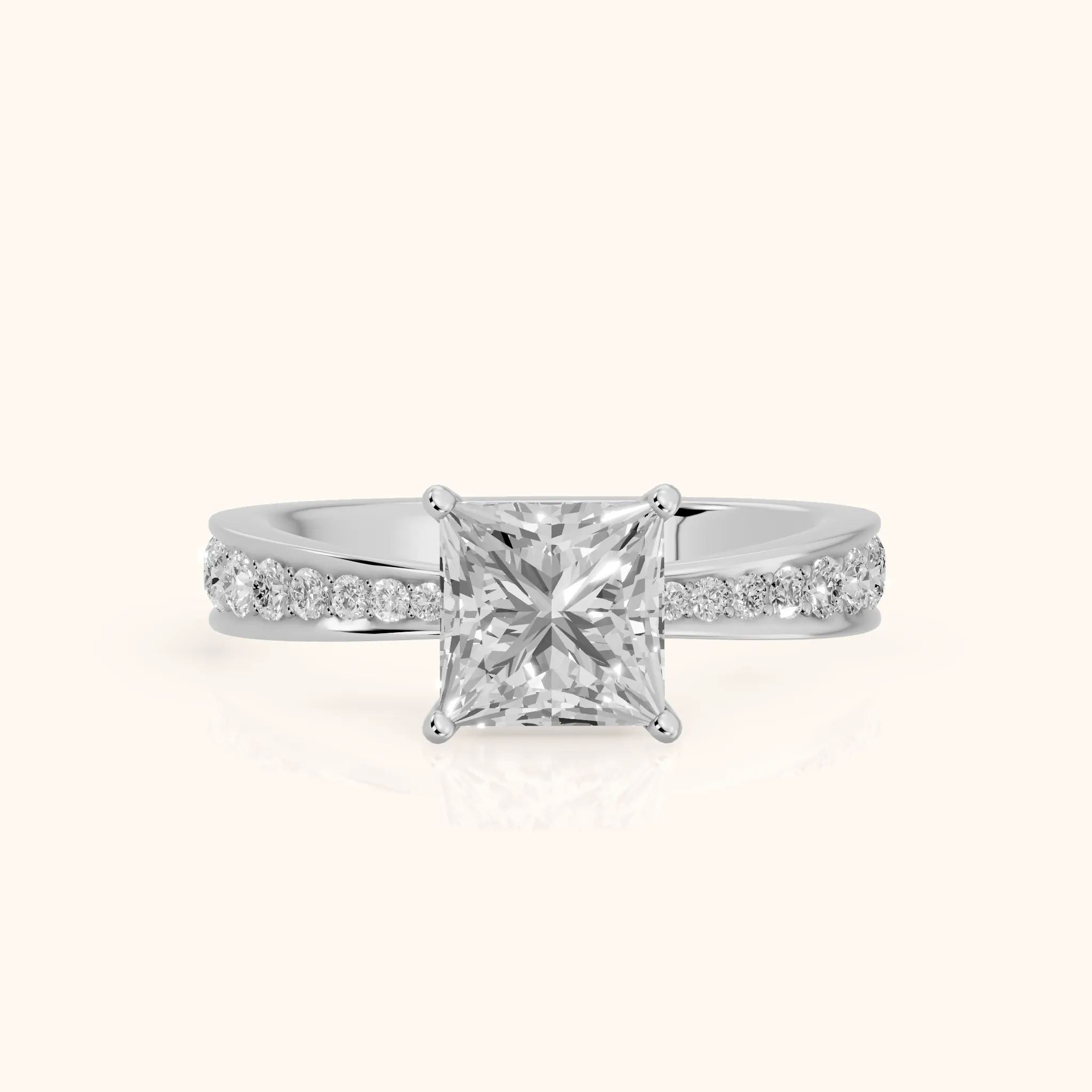Rhea Sidestone Pavé Princess Diamond Engagement Ring in Silver — view 1