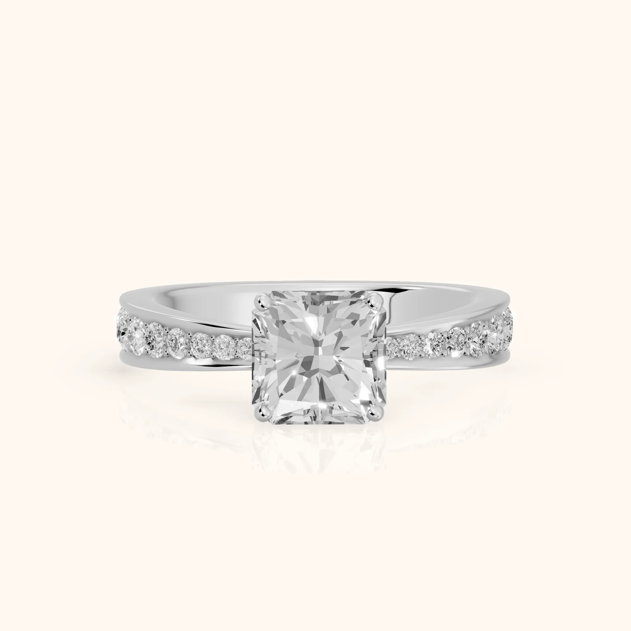 Rhea Sidestone Pavé Radiant Diamond Engagement Ring in Silver — view 1