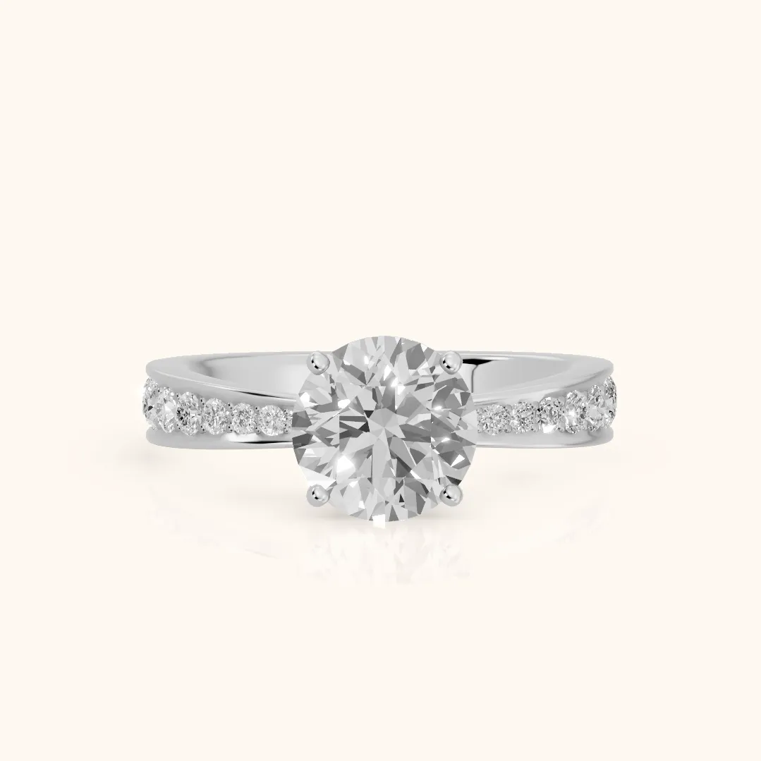 Rhea Sidestone Pavé Round Diamond Engagement Ring in Silver — view 2