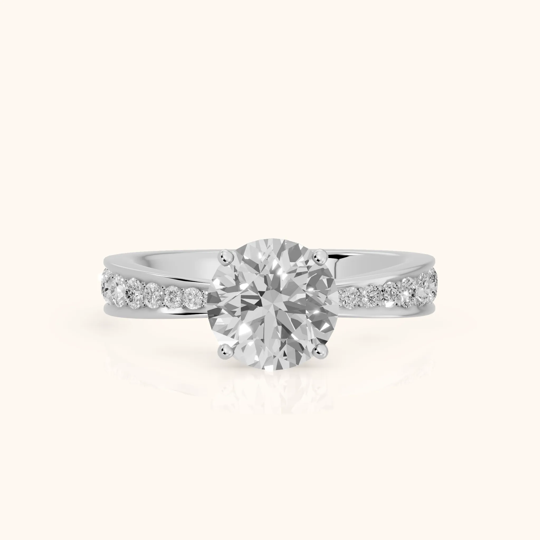 Rhea Sidestone Pavé Round Diamond Engagement Ring in Silver — view 1