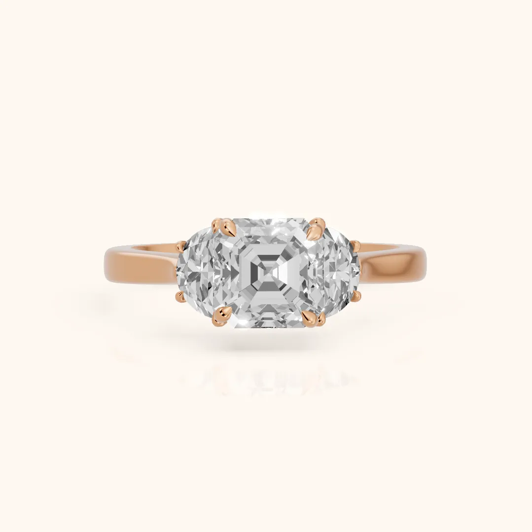 Romy Three-Stone Asscher Diamond Engagement Ring in Rose Gold — view 2