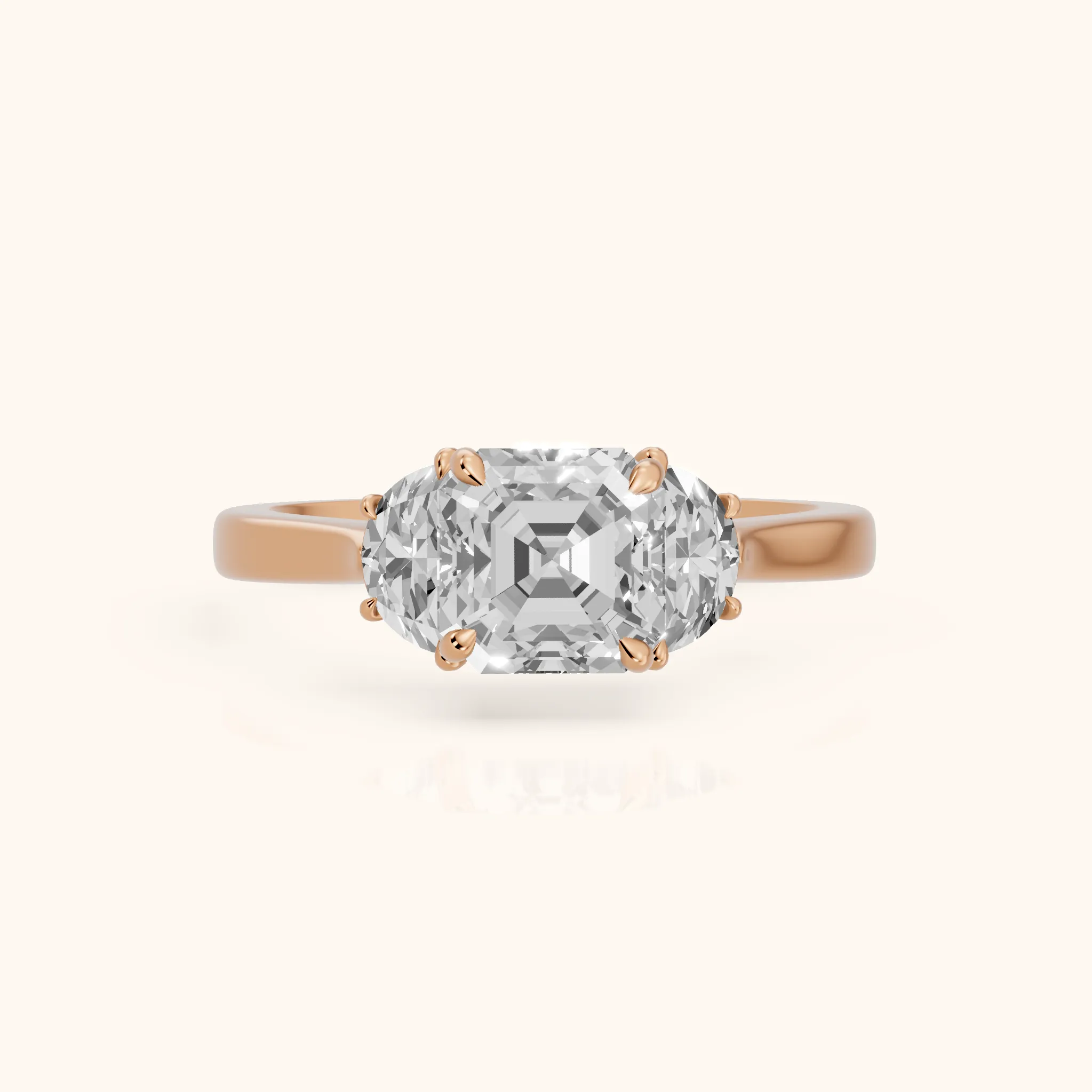 Romy Three-Stone Asscher Diamond Engagement Ring in Rose Gold — view 1