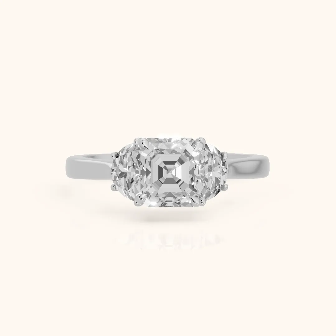 Romy Three-Stone Asscher Diamond Engagement Ring in Silver — view 2