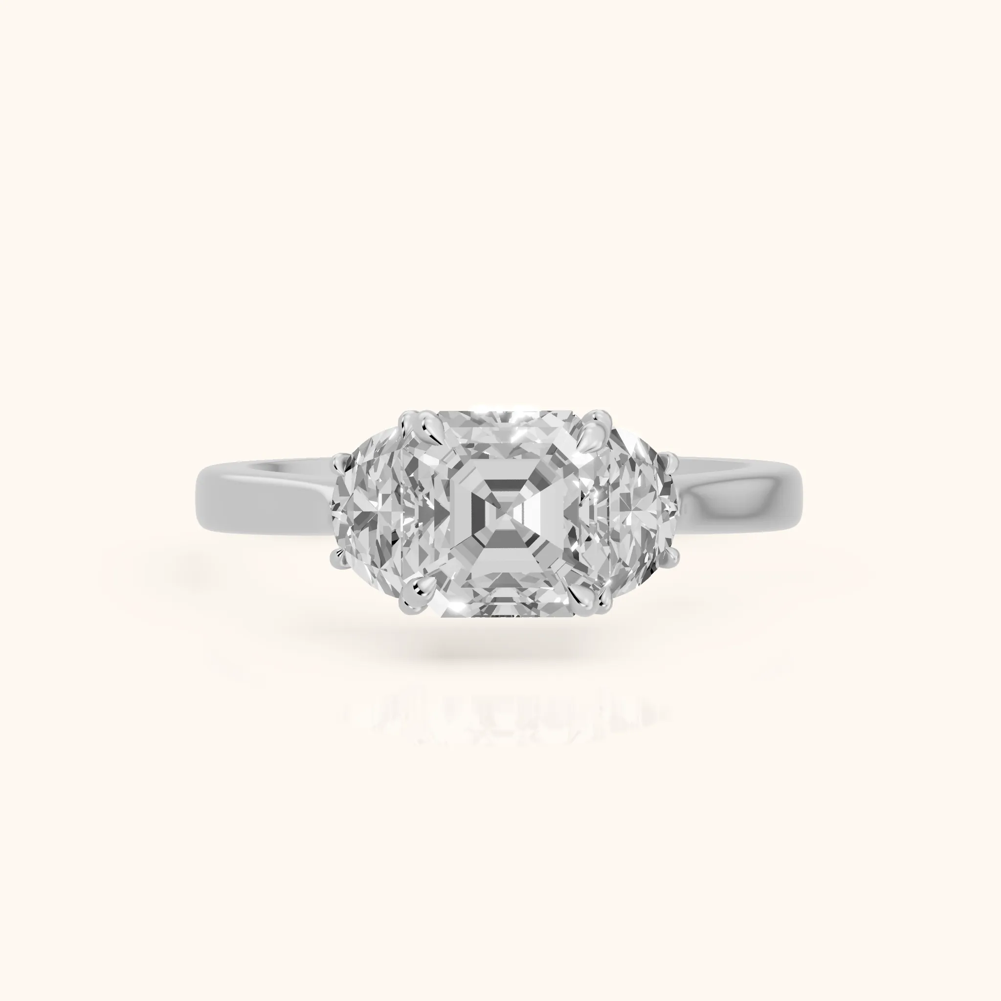 Romy Three-Stone Asscher Diamond Engagement Ring in Silver — view 1