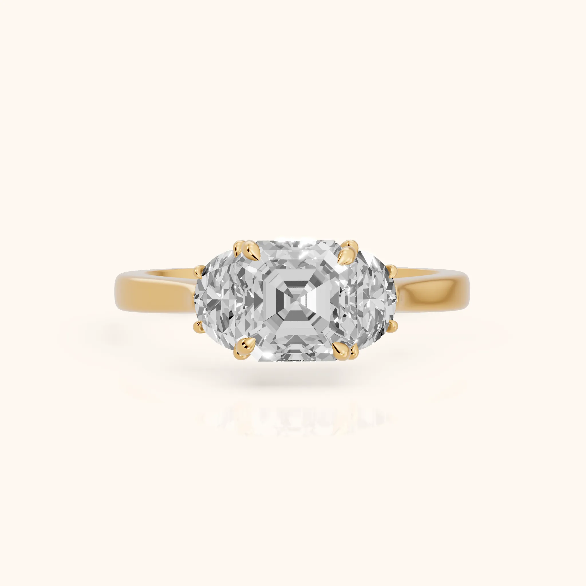 Romy Three-Stone Asscher Diamond Engagement Ring in Yellow Gold — view 1