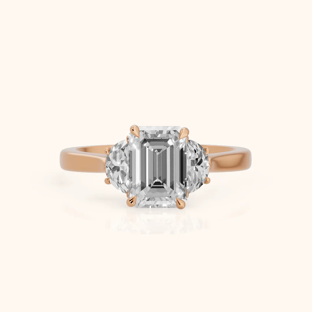 Romy Three-Stone Emerald Diamond Engagement Ring in Rose Gold — view 2