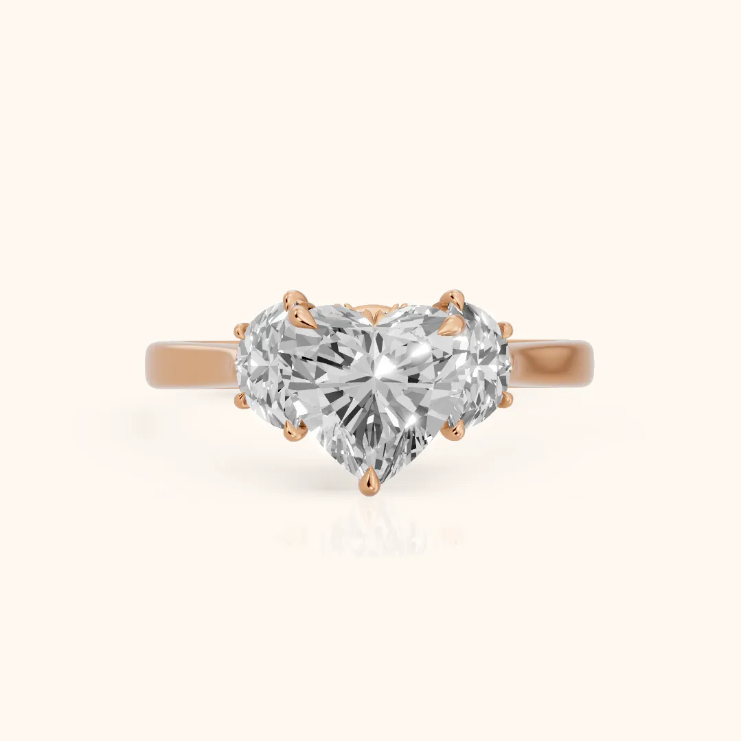 Romy Three-Stone Heart Diamond Engagement Ring in Rose Gold — view 2
