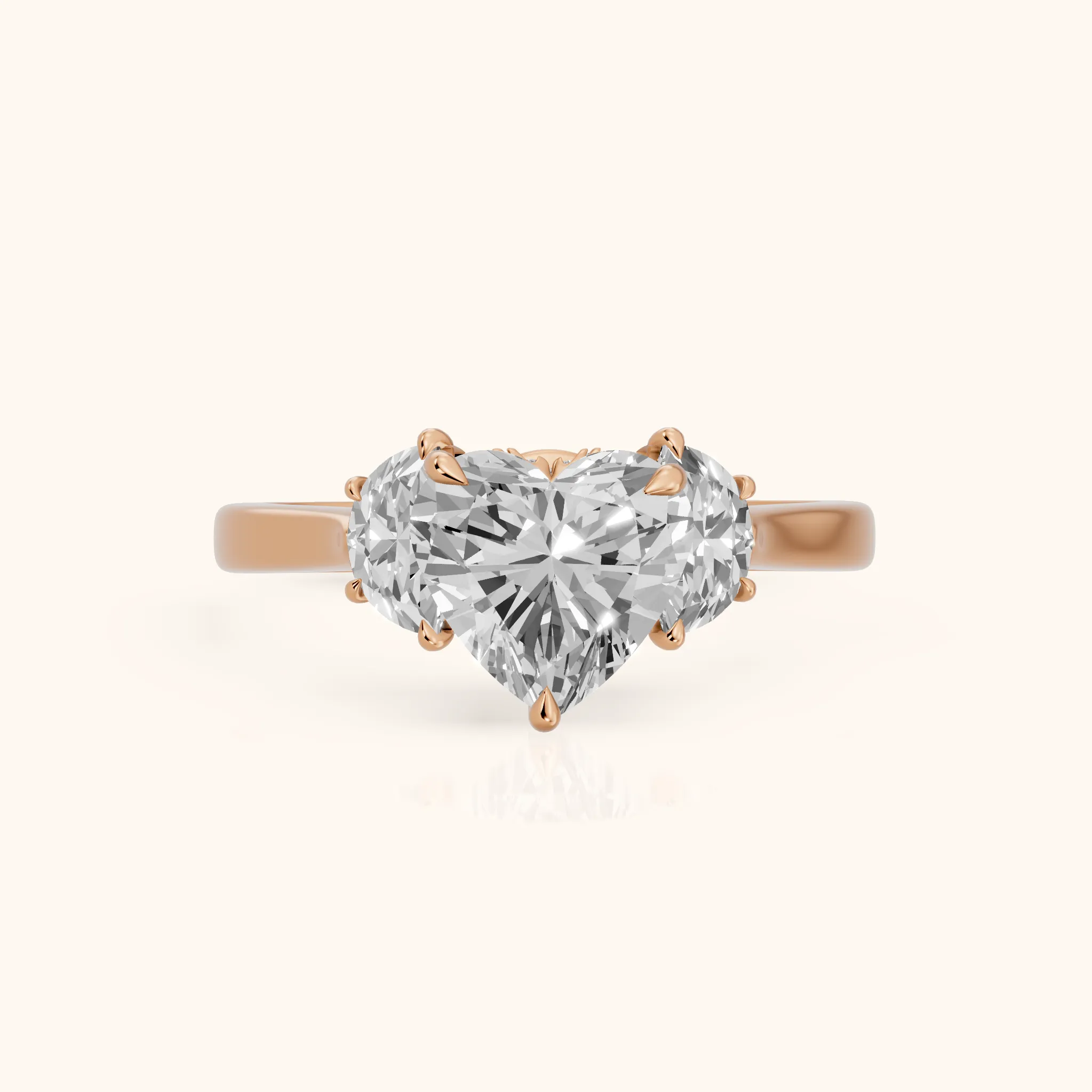 Romy Three-Stone Heart Diamond Engagement Ring in Rose Gold — view 1