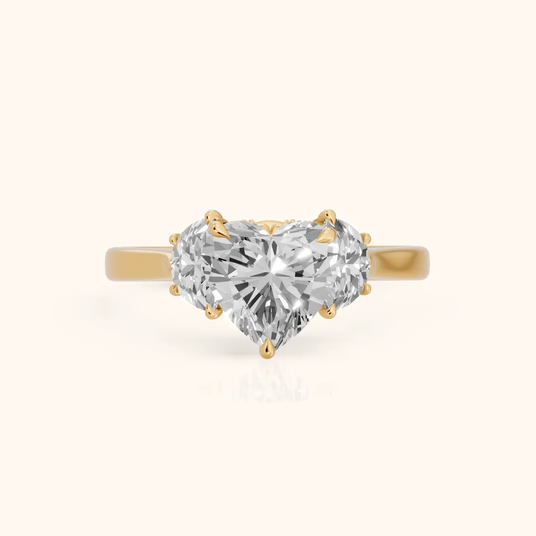 Romy Three-Stone Heart Diamond Engagement Ring in Yellow Gold — view 2