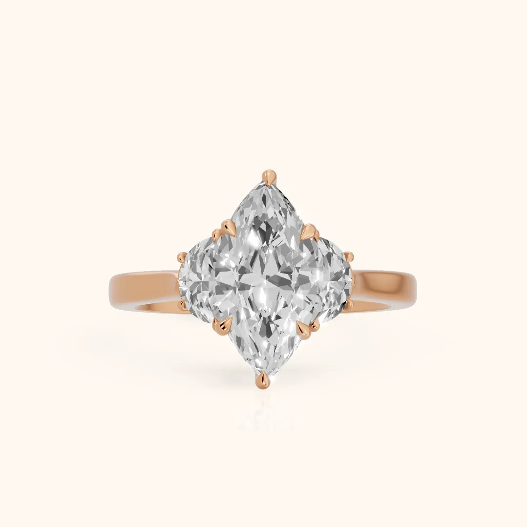 Romy Three-Stone Marquise Diamond Engagement Ring in Rose Gold — view 2