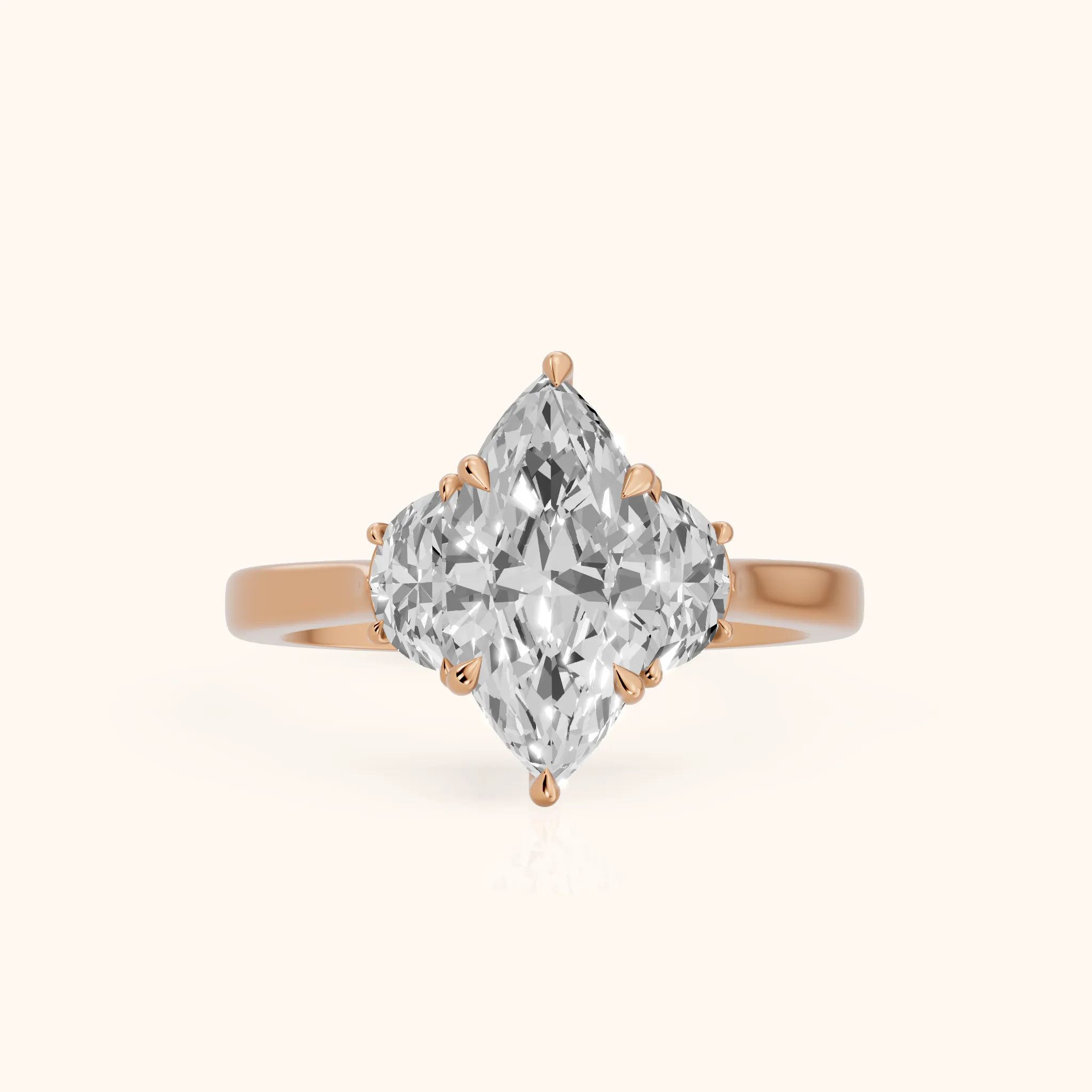 Romy Three-Stone Marquise Diamond Engagement Ring in Rose Gold — view 1