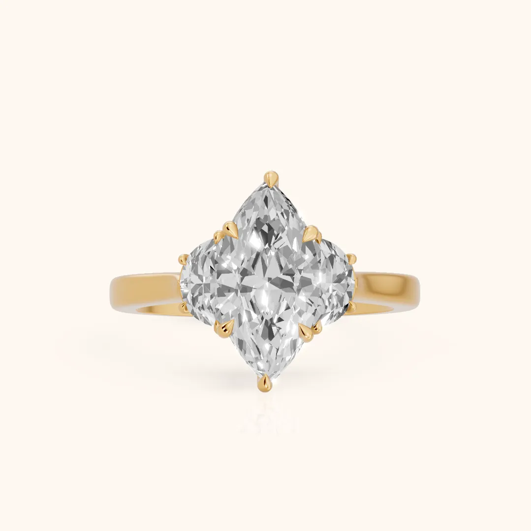 Romy Three-Stone Marquise Diamond Engagement Ring in Yellow Gold — view 2