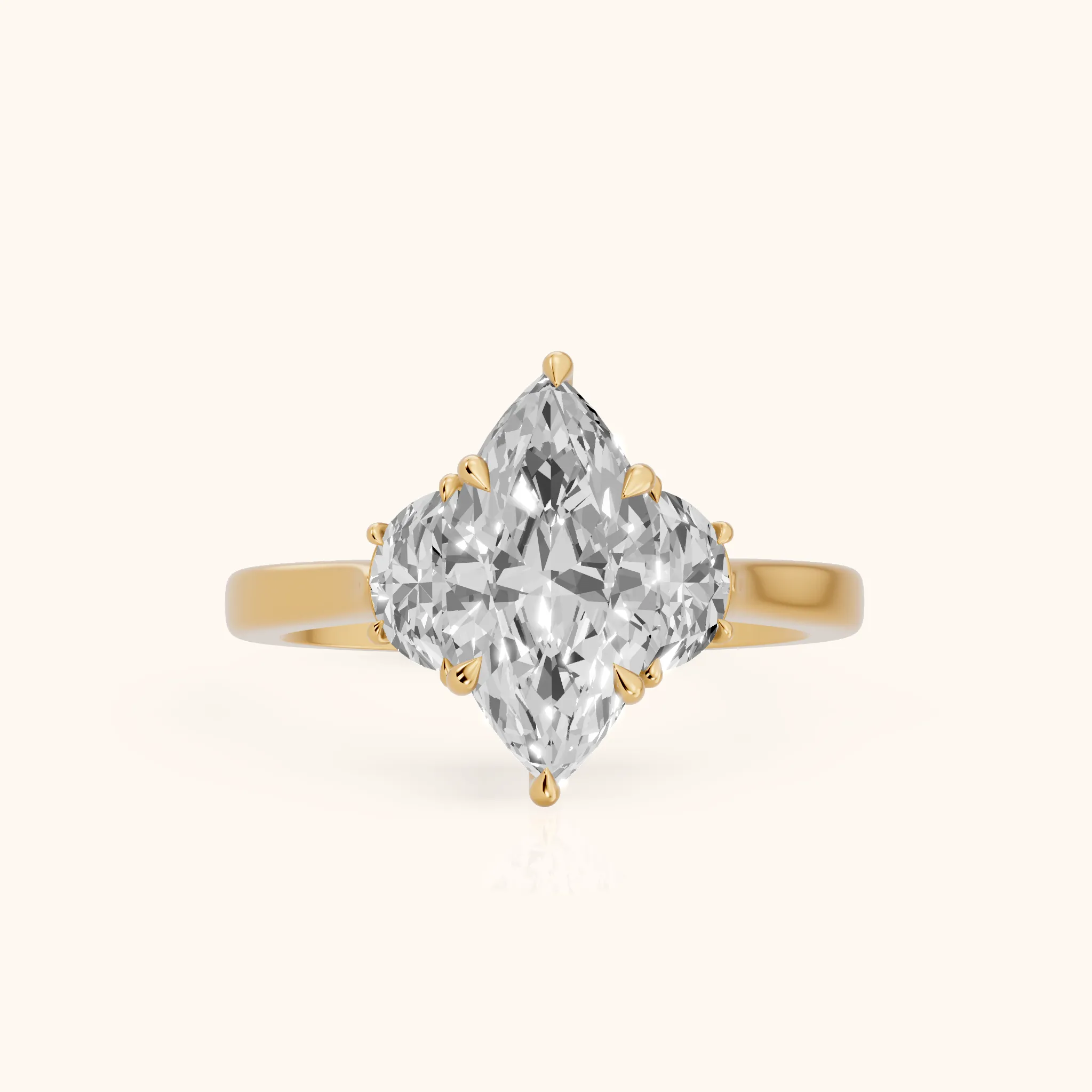 Romy Three-Stone Marquise Diamond Engagement Ring in Yellow Gold — view 1