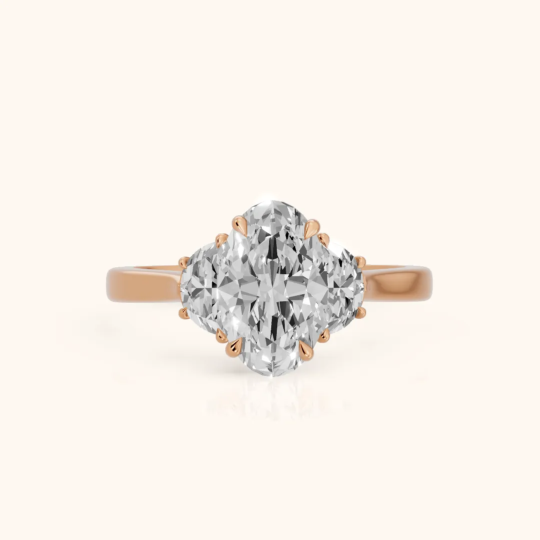 Romy Three-Stone Oval Diamond Engagement Ring in Rose Gold — view 2