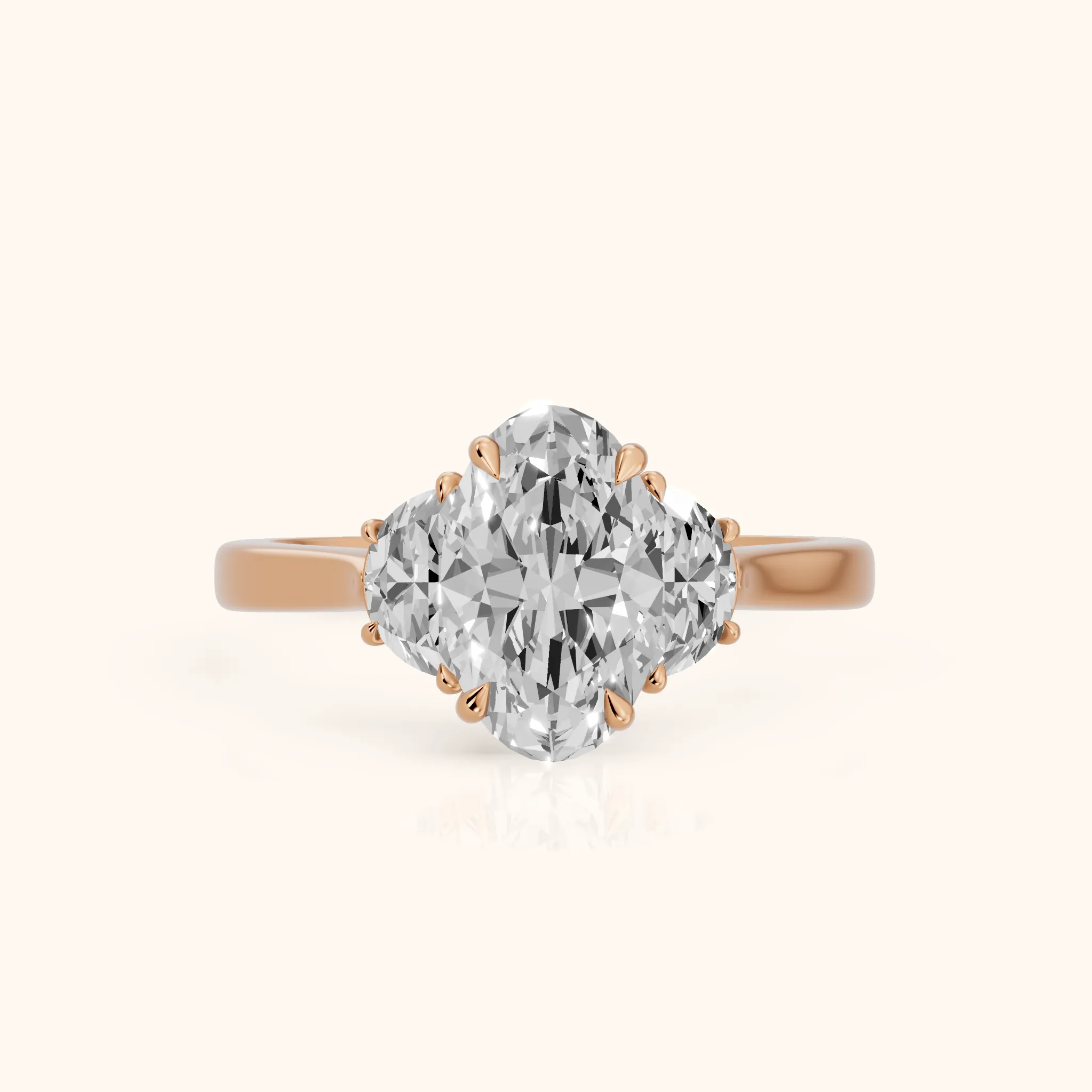 Romy Three-Stone Oval Diamond Engagement Ring in Rose Gold — view 1