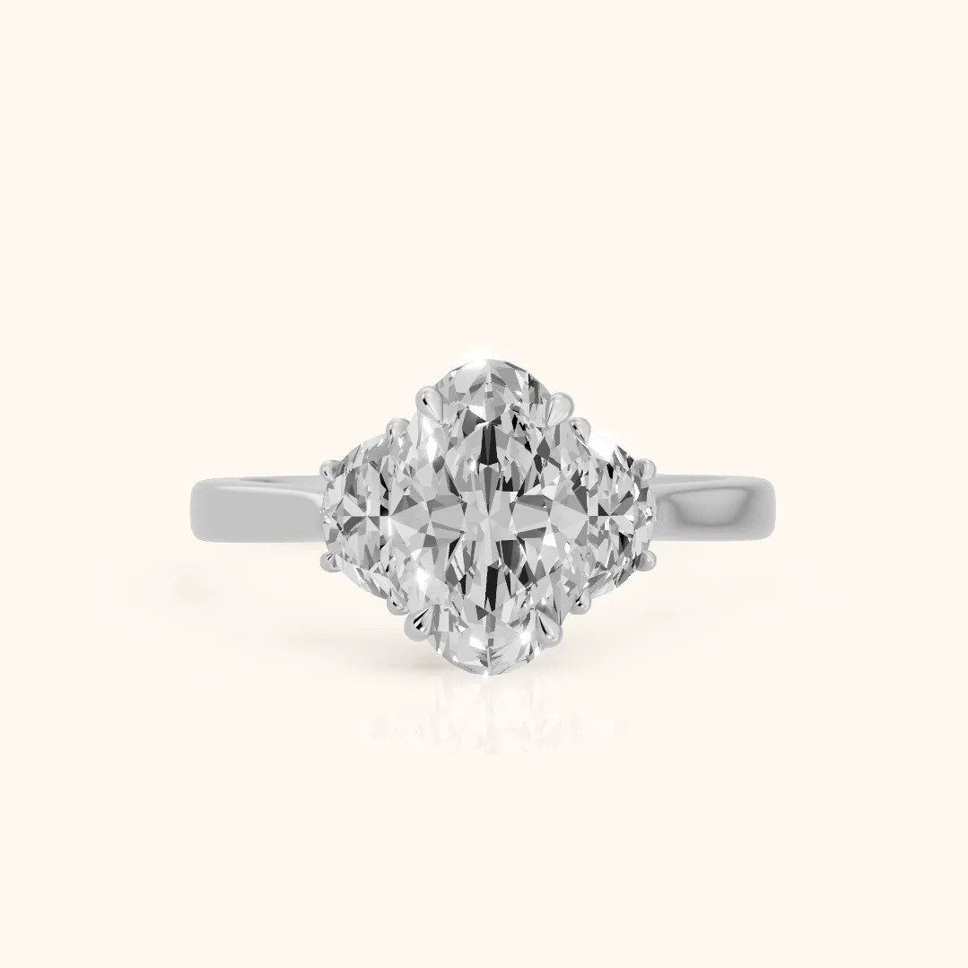 Romy Three-Stone Oval Diamond Engagement Ring in Platinum — view 2