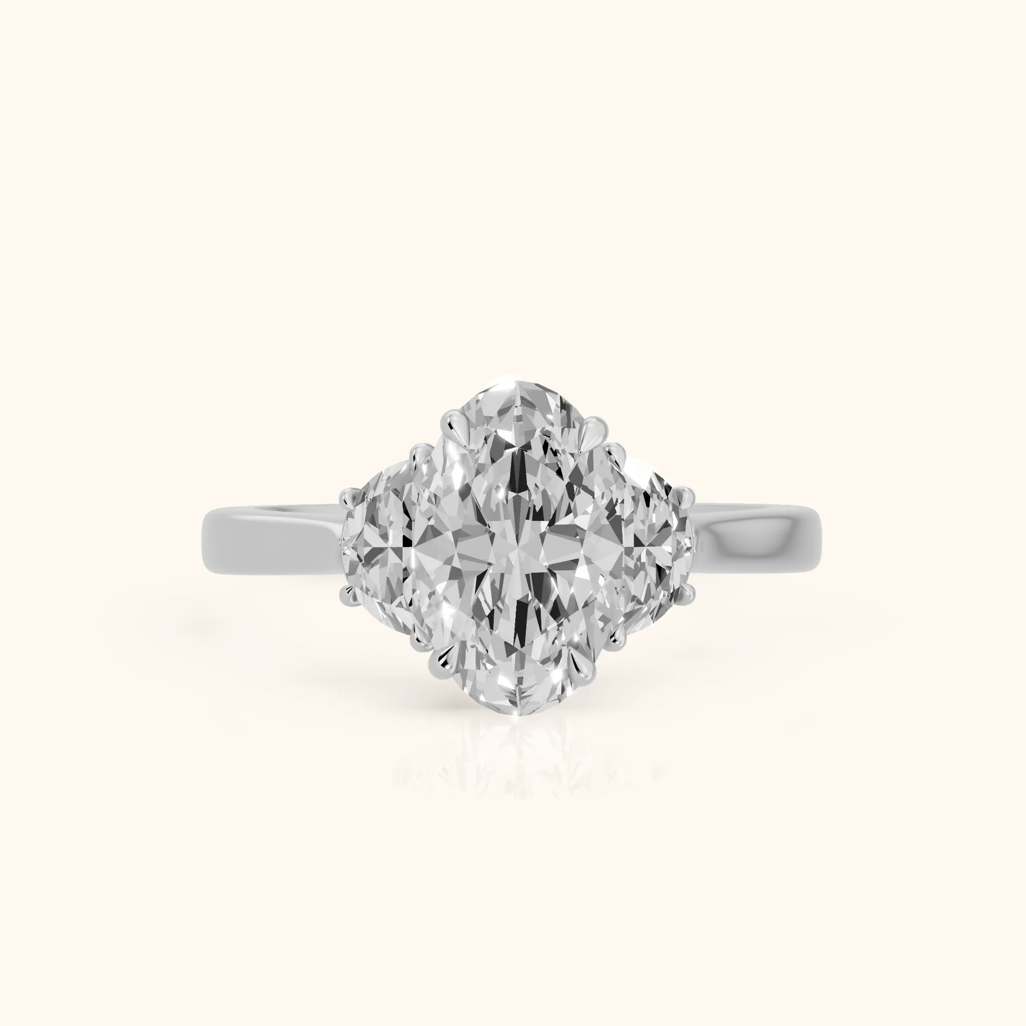 Romy Three-Stone Oval Diamond Engagement Ring in Platinum — view 1