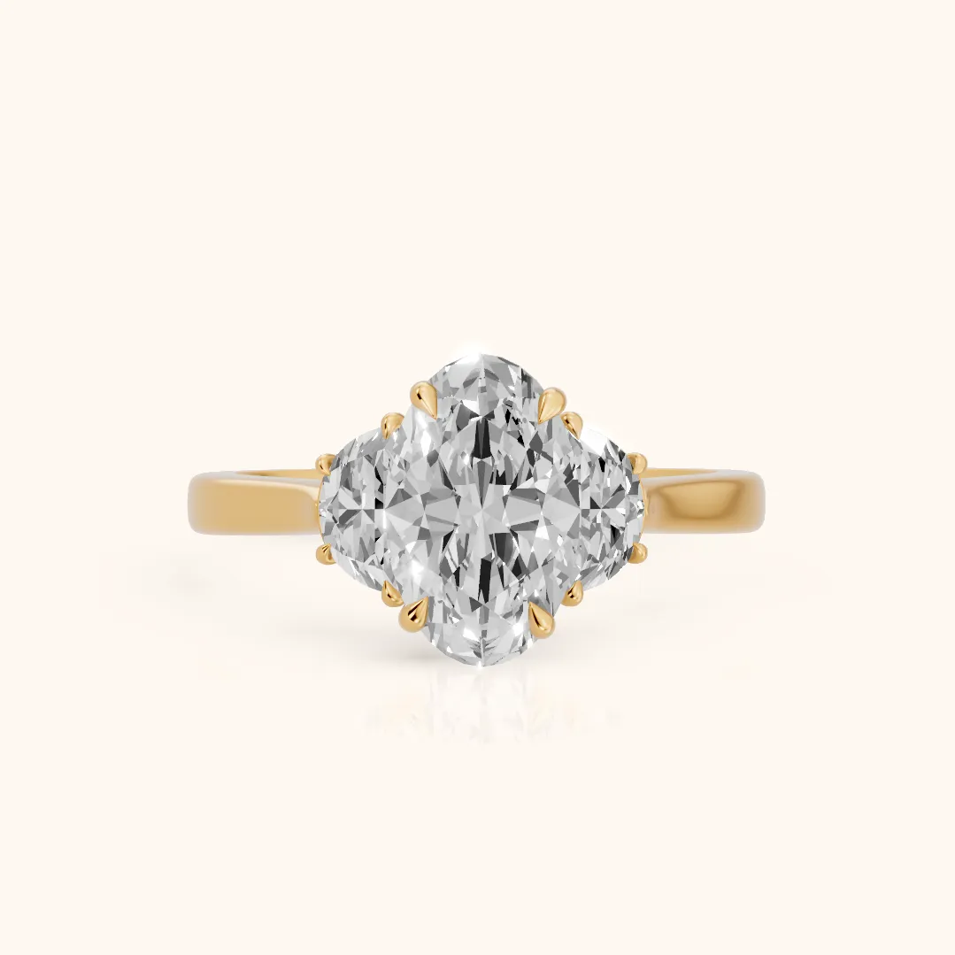 Romy Three-Stone Oval Diamond Engagement Ring in Yellow Gold — view 2
