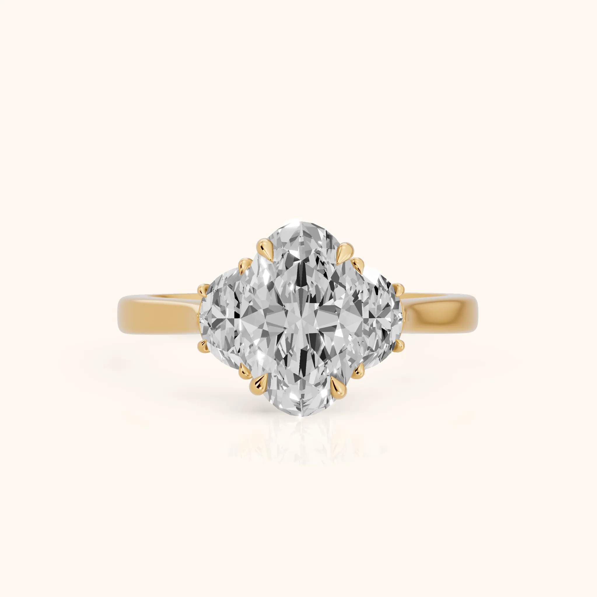 Romy Three-Stone Oval Diamond Engagement Ring in Yellow Gold — view 1