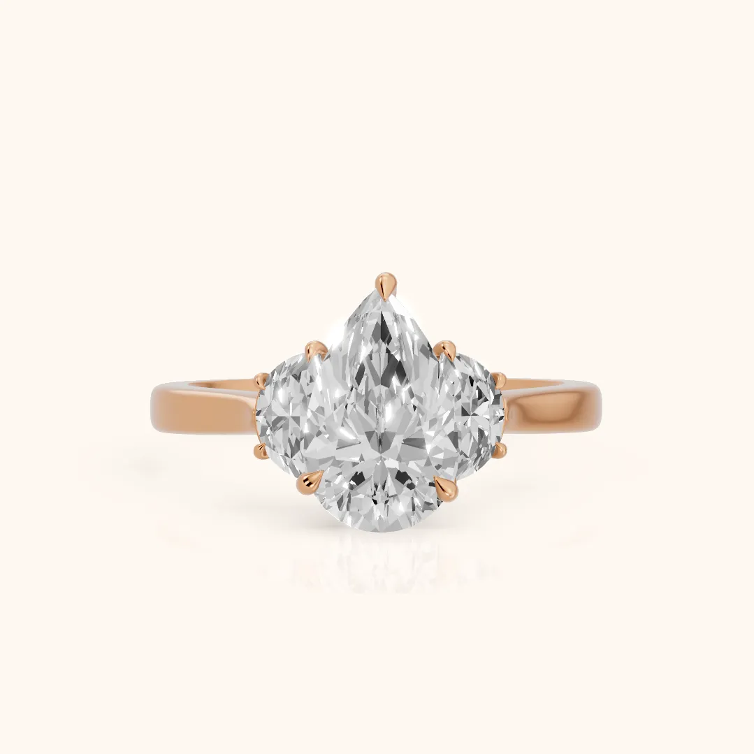 Romy Three-Stone Pear Diamond Engagement Ring in Rose Gold — view 2