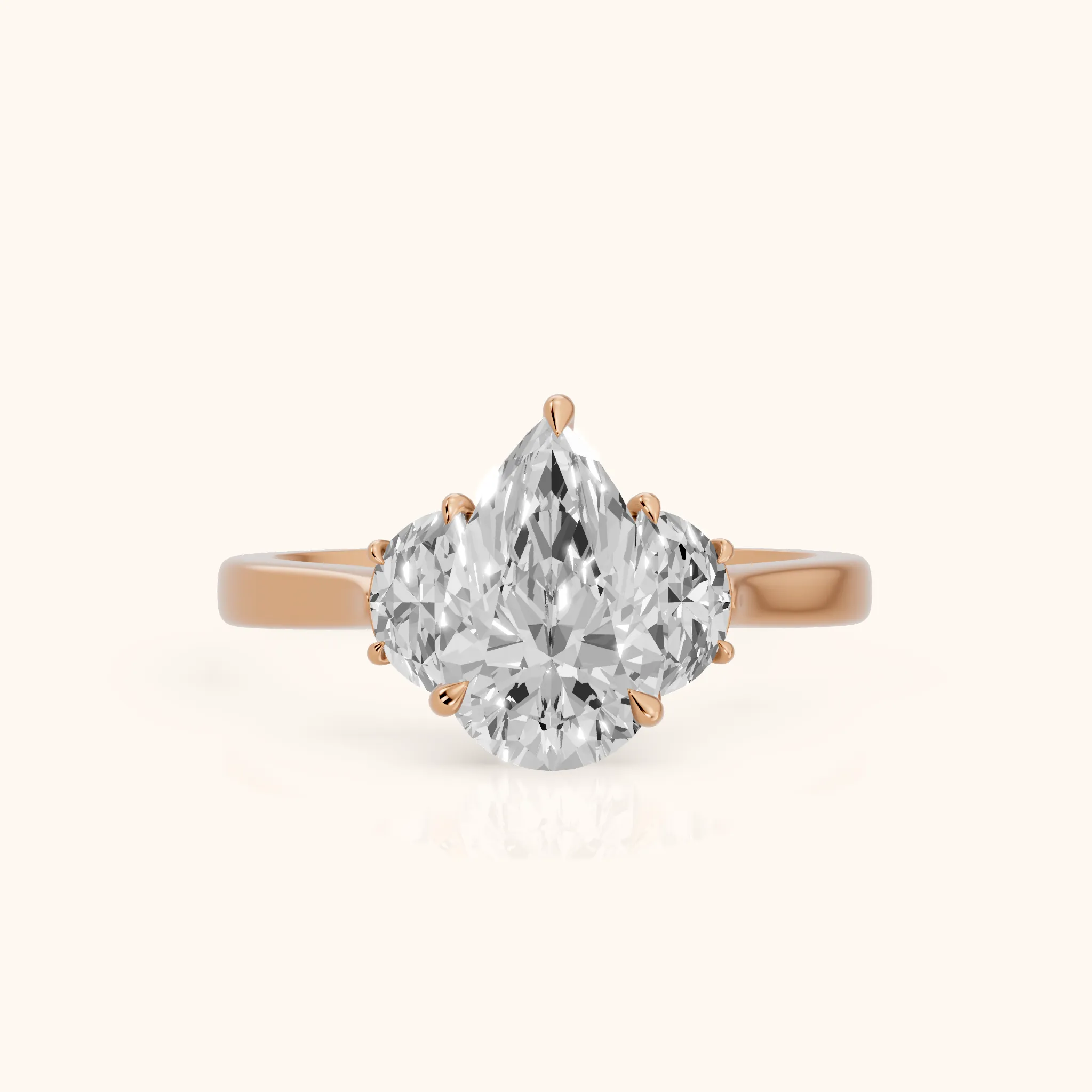Romy Three-Stone Pear Diamond Engagement Ring in Rose Gold — view 1