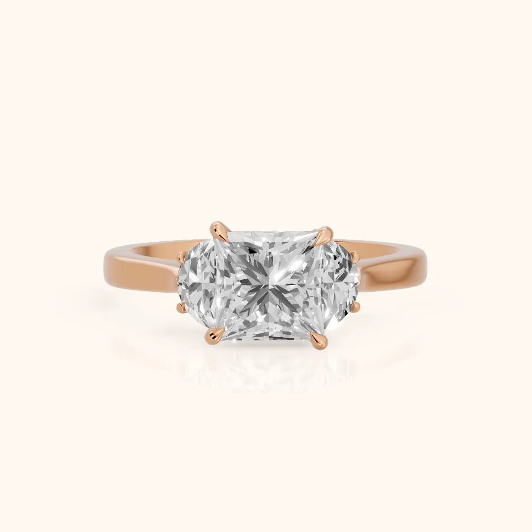 Romy Three-Stone Princess Diamond Engagement Ring in Rose Gold — view 2