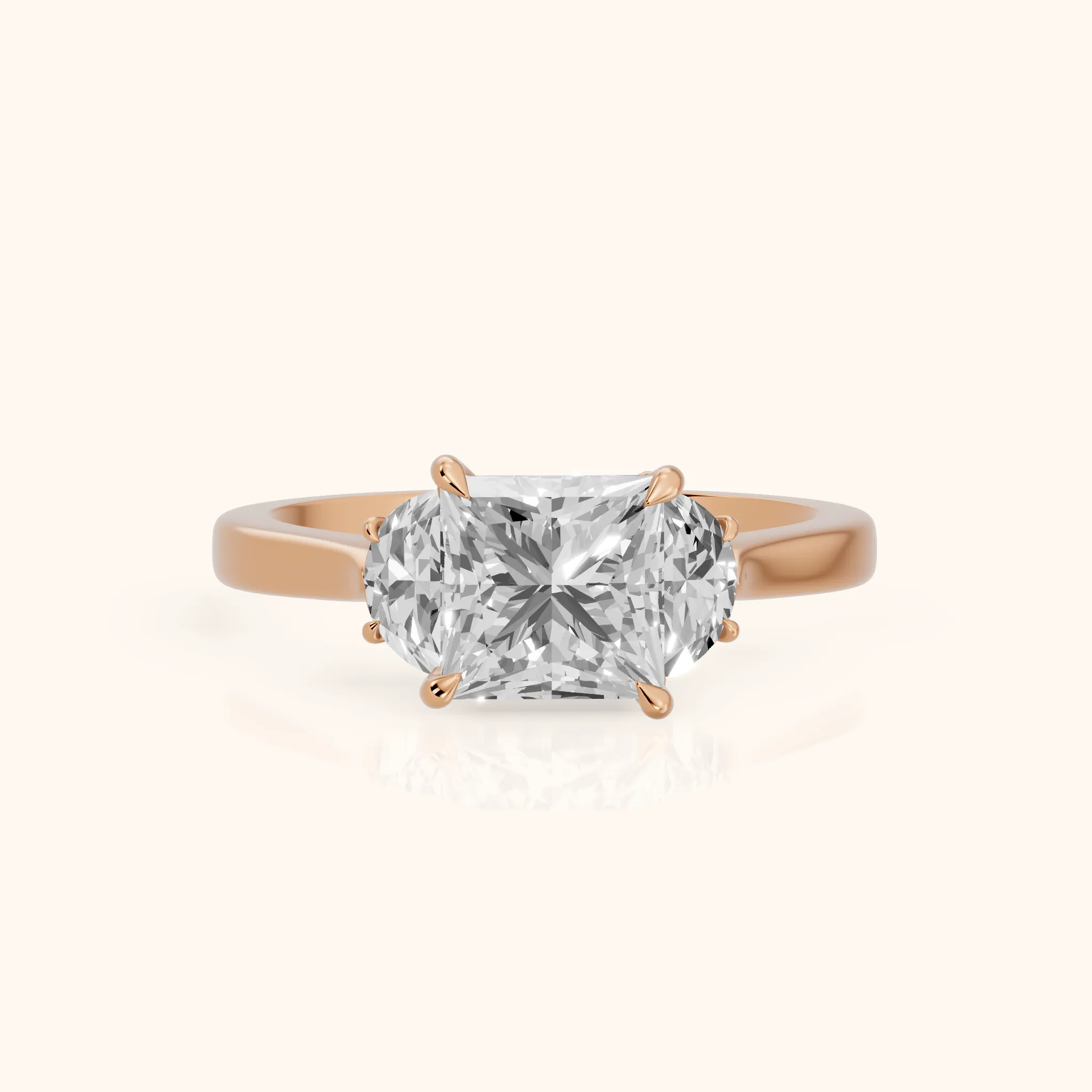 Romy Three-Stone Princess Diamond Engagement Ring in Rose Gold — view 1