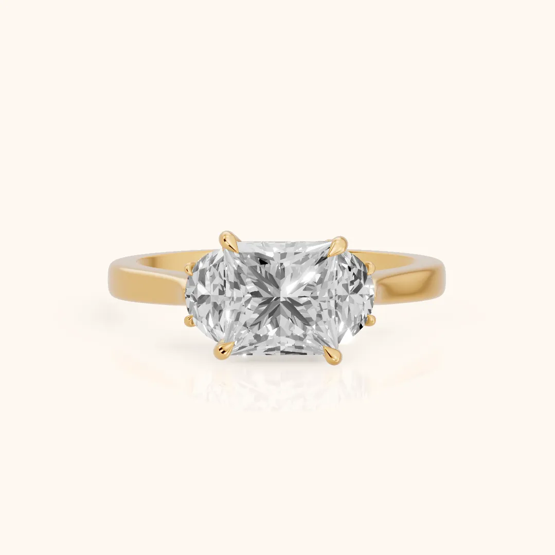 Romy Three-Stone Princess Diamond Engagement Ring in Yellow Gold — view 2