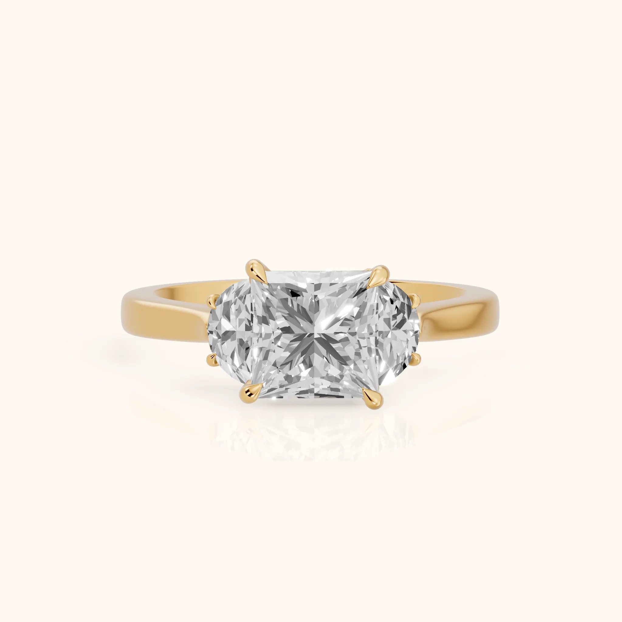 Romy Three-Stone Princess Diamond Engagement Ring in Yellow Gold — view 1