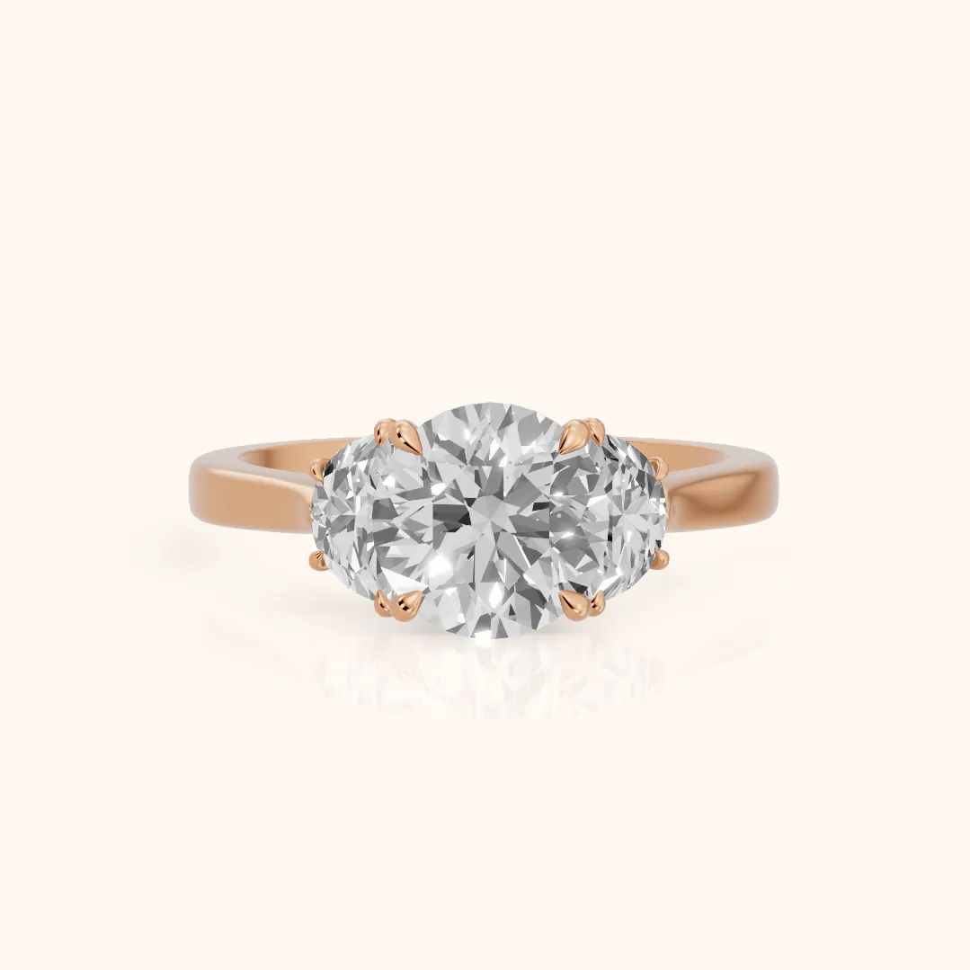Romy Three-Stone Round Diamond Engagement Ring in Rose Gold — view 2