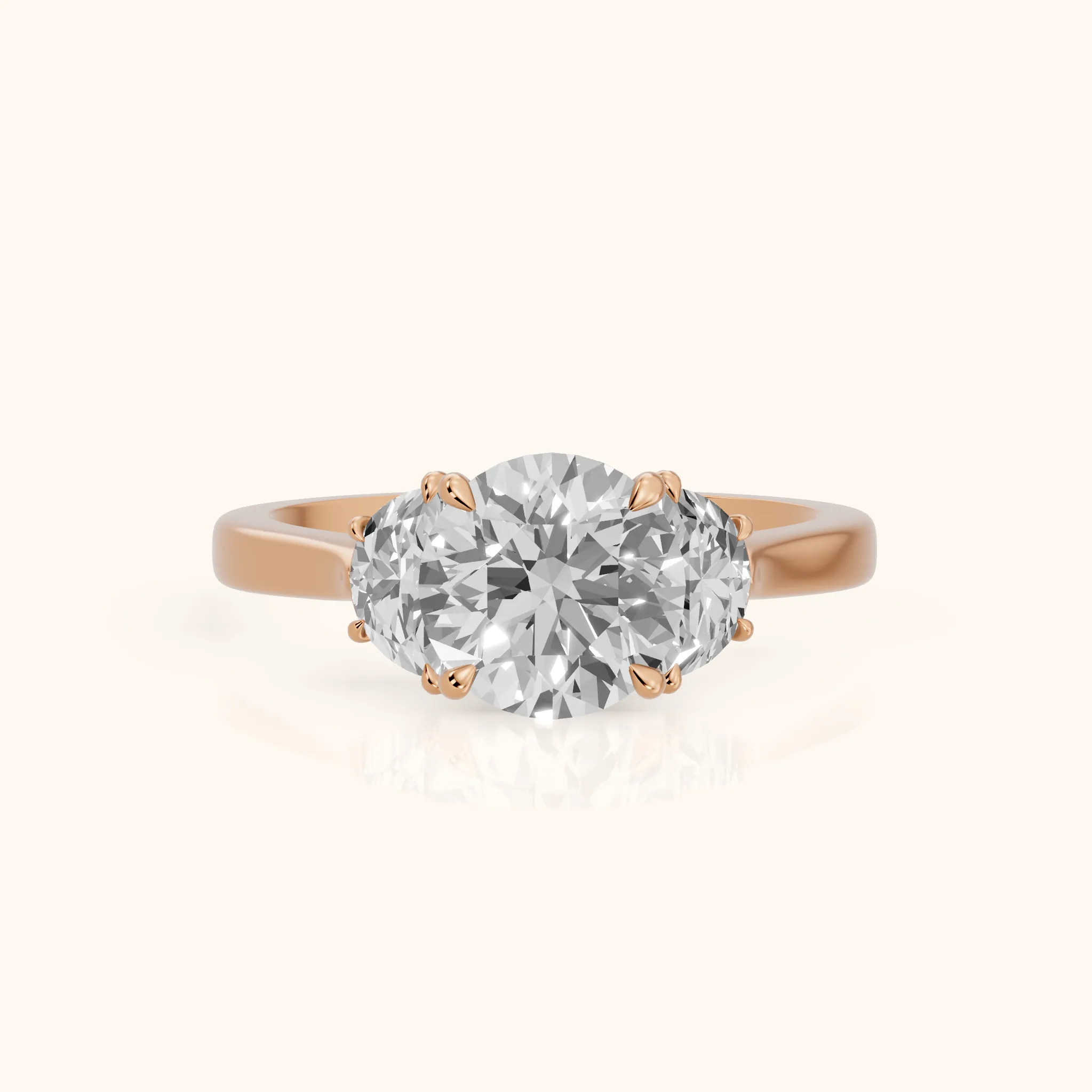 Romy Three-Stone Round Diamond Engagement Ring in Rose Gold — view 1
