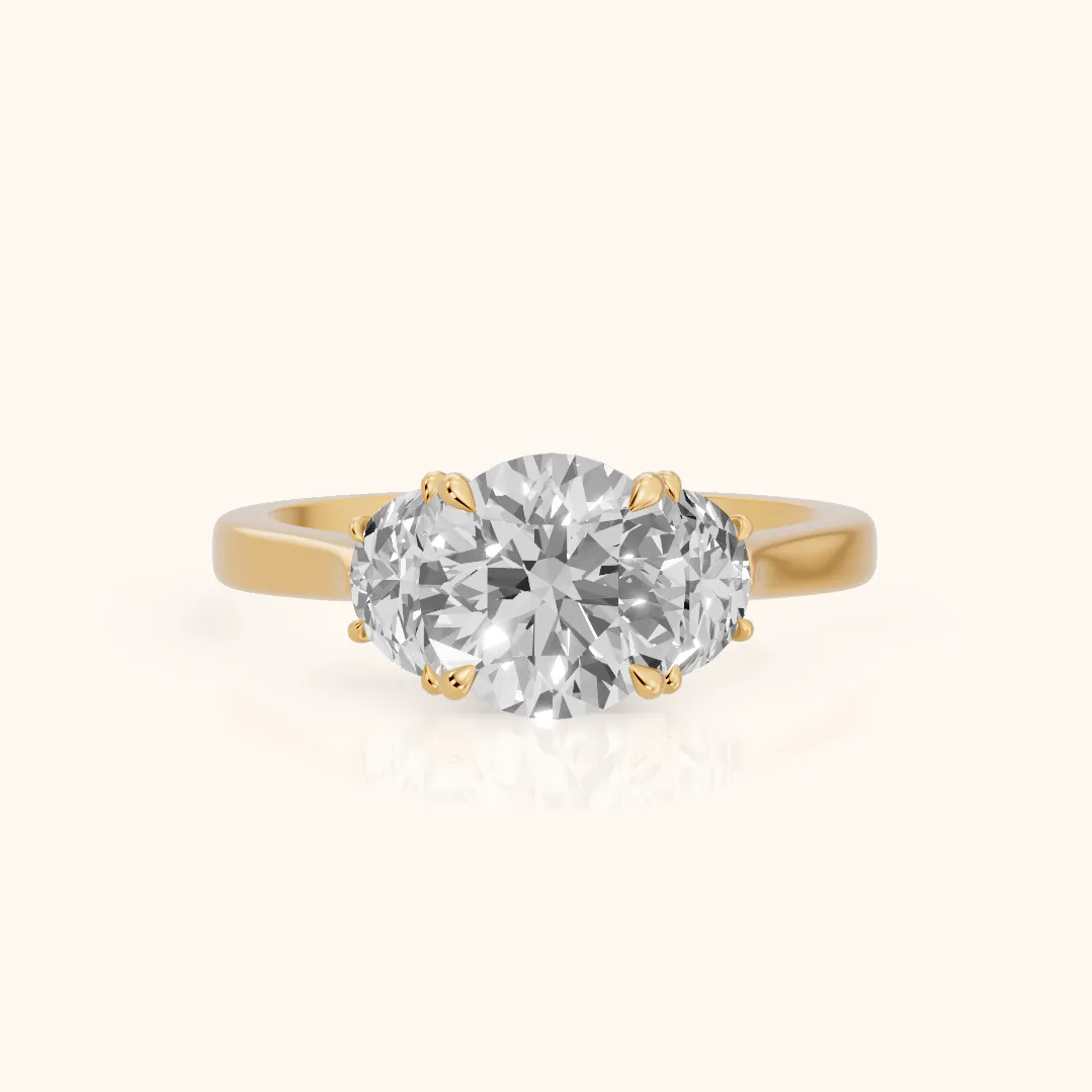 Romy Three-Stone Round Diamond Engagement Ring in Yellow Gold — view 2