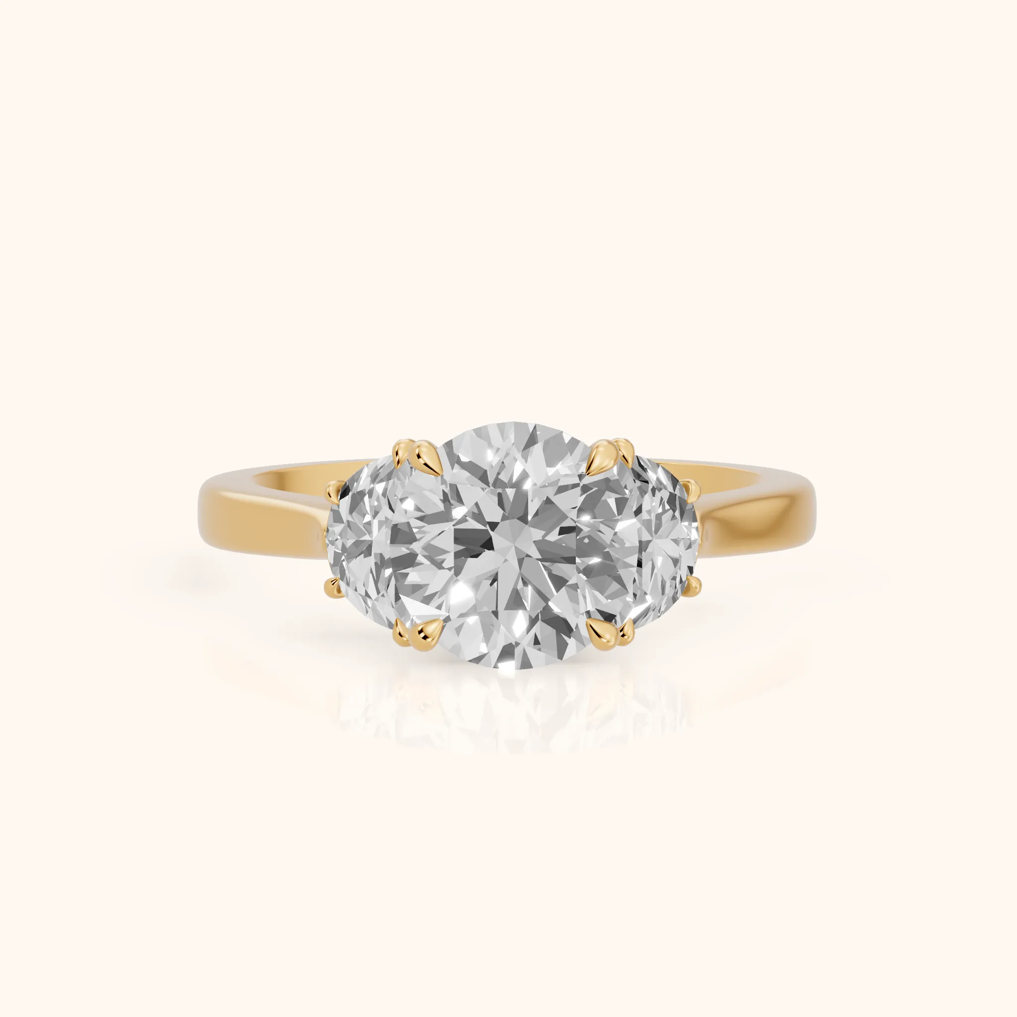 Romy Three-Stone Round Diamond Engagement Ring in Yellow Gold — view 1