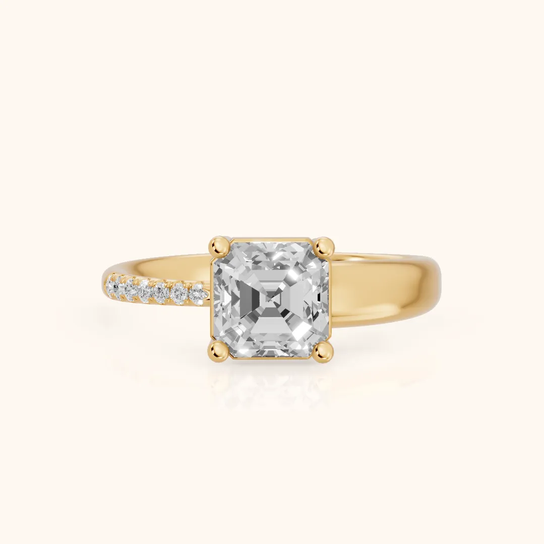 Rosie Solitaire Basket Asscher Diamond Engagement Ring in Yellow Gold — view 2