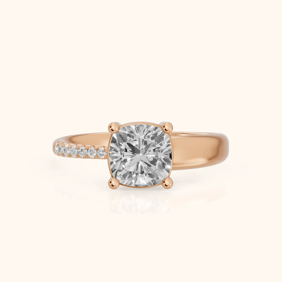Rosie Solitaire Basket Cushion Diamond Engagement Ring in Rose Gold — view 2