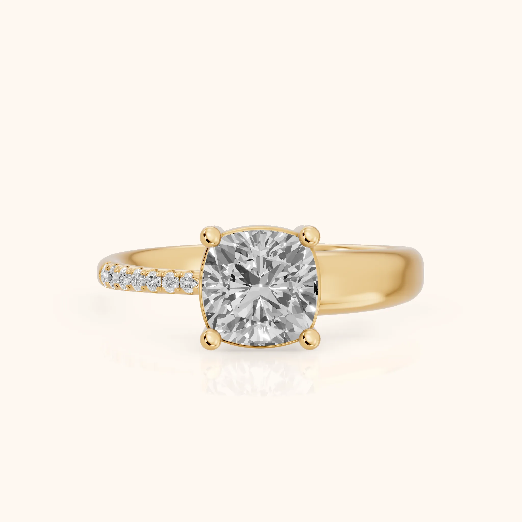 Rosie Solitaire Basket Cushion Diamond Engagement Ring in Yellow Gold — view 1