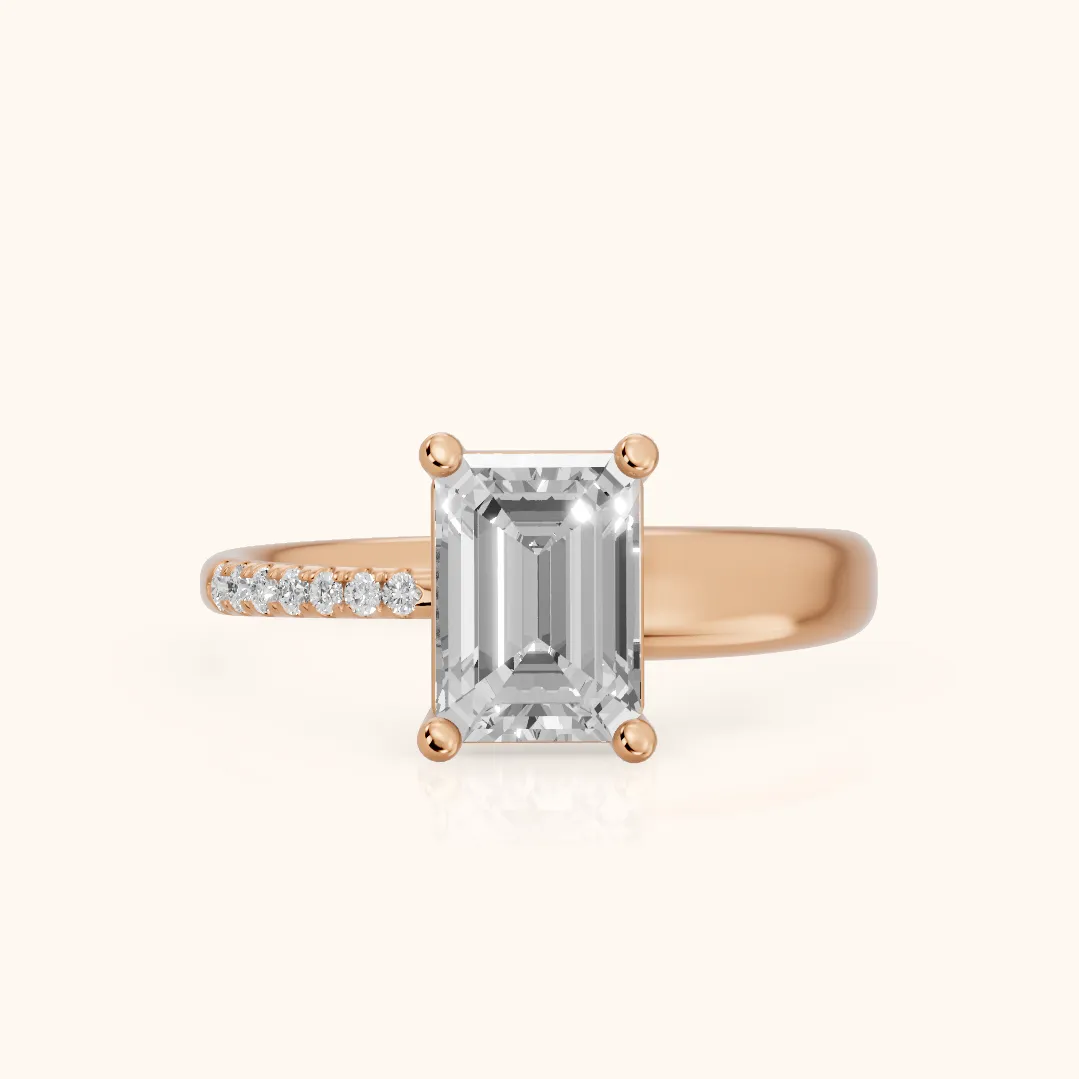 Rosie Solitaire Basket Emerald Diamond Engagement Ring in Rose Gold — view 2