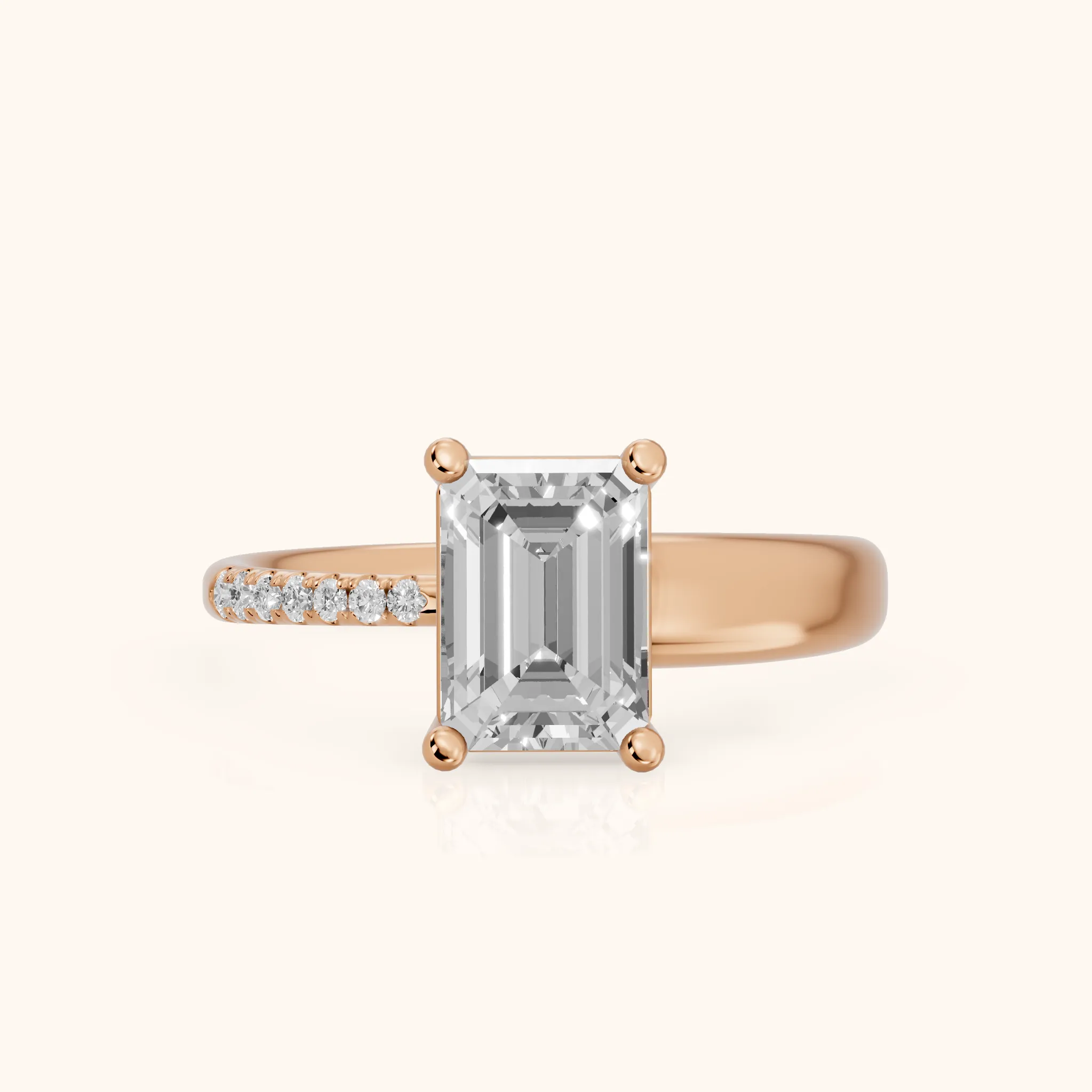 Rosie Solitaire Basket Emerald Diamond Engagement Ring in Rose Gold — view 1