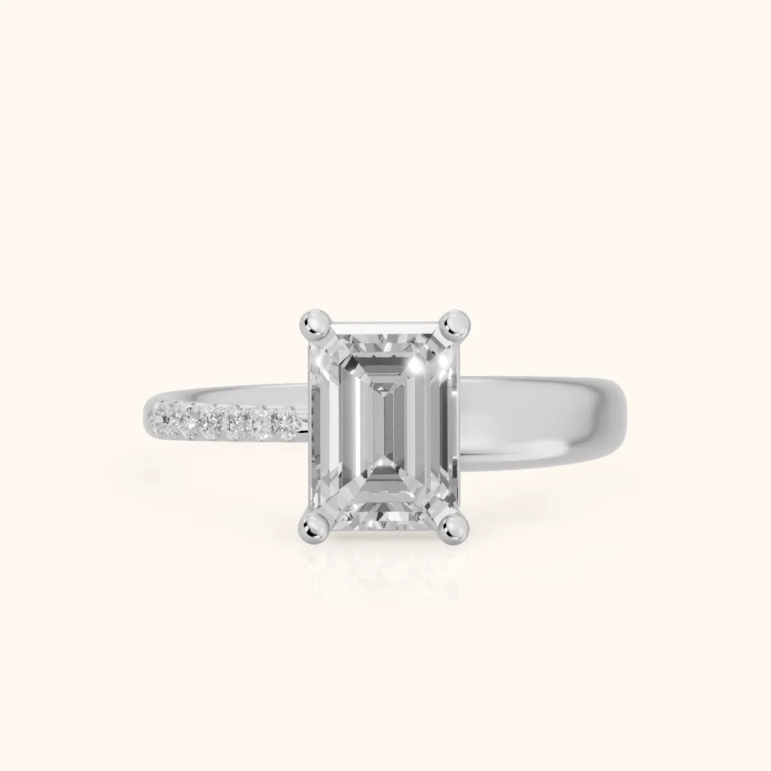 Rosie Solitaire Basket Emerald Diamond Engagement Ring in Silver — view 2