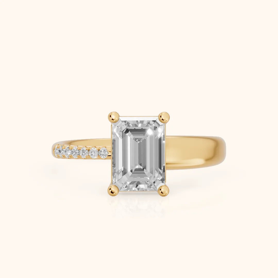 Rosie Solitaire Basket Emerald Diamond Engagement Ring in Yellow Gold — view 2