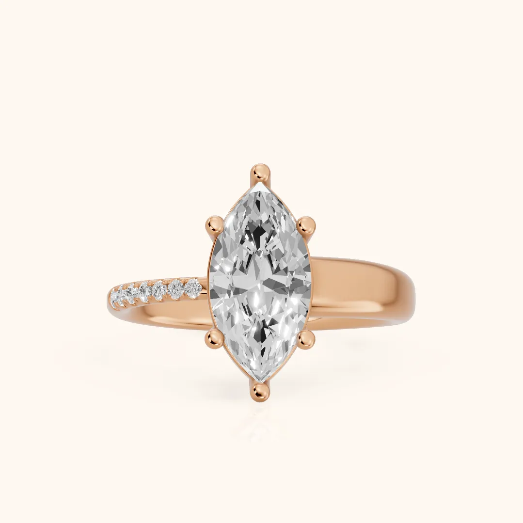 Rosie Solitaire Basket Marquise Diamond Engagement Ring in Rose Gold — view 2
