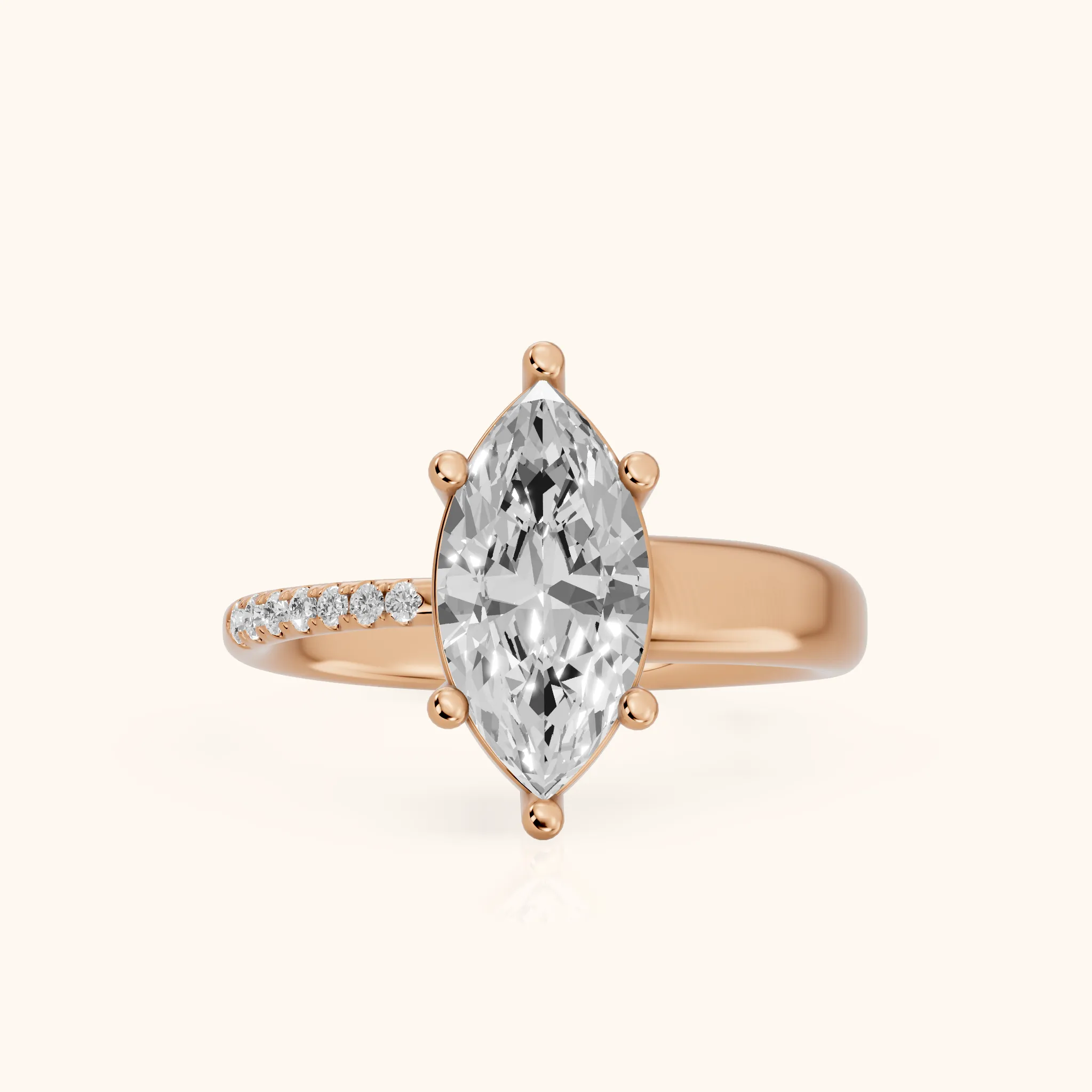 Rosie Solitaire Basket Marquise Diamond Engagement Ring in Rose Gold — view 1