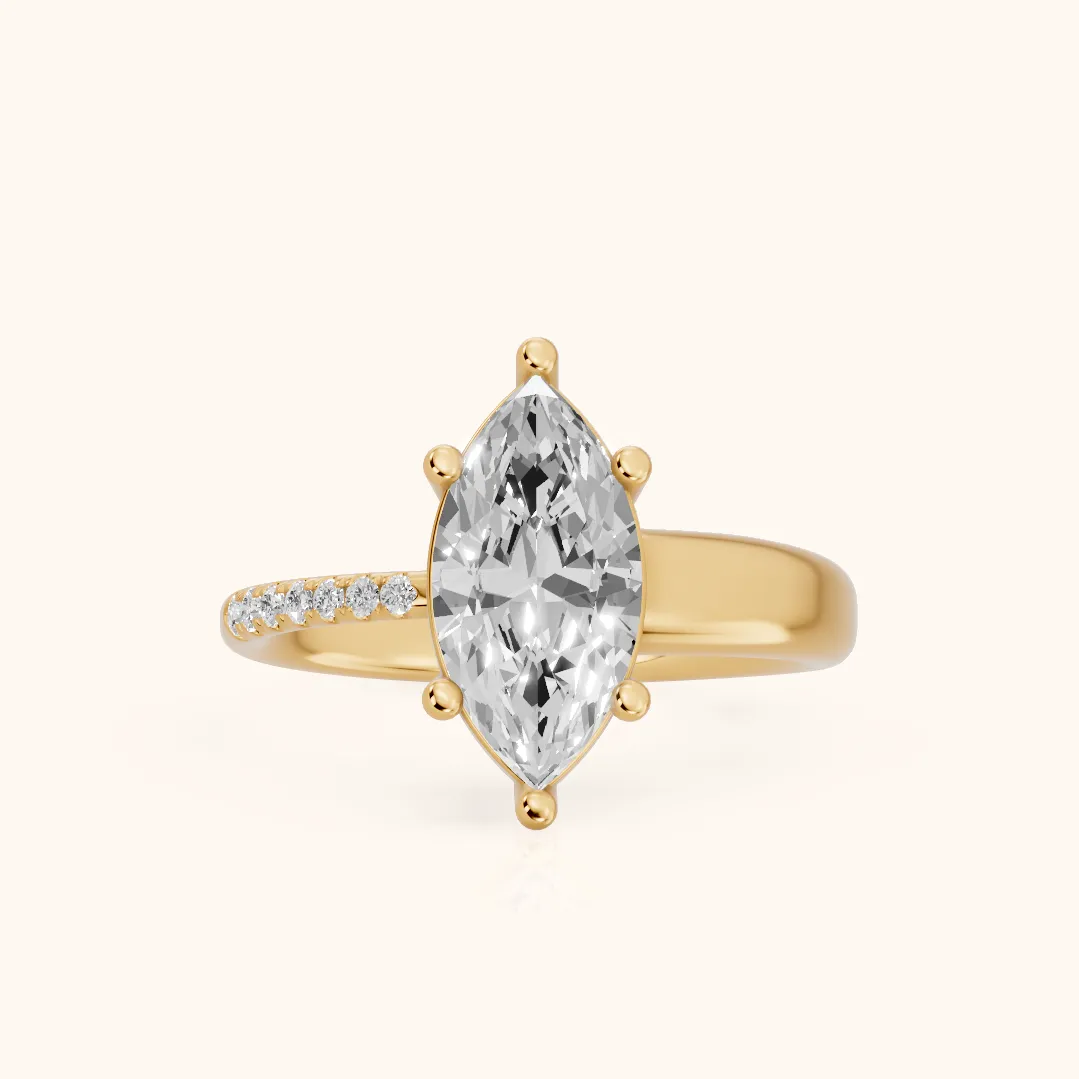 Rosie Solitaire Basket Marquise Diamond Engagement Ring in Yellow Gold — view 2