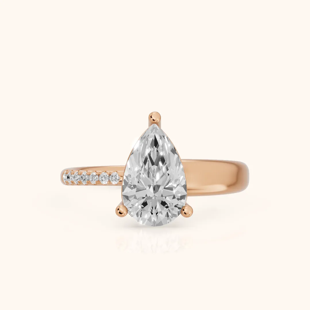 Rosie Solitaire Basket Pear Diamond Engagement Ring in Rose Gold — view 2