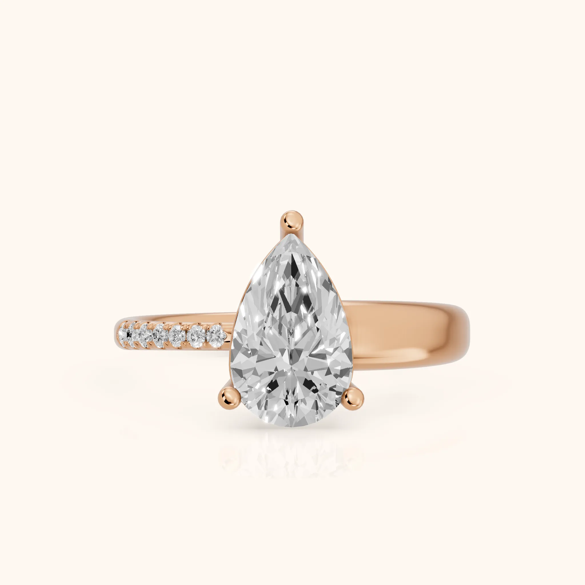 Rosie Solitaire Basket Pear Diamond Engagement Ring in Rose Gold — view 1